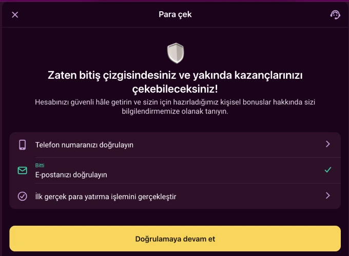 Para çek panelindeki telefon, e-posta ve ilk yatırım adımlarını gösteren kontrol listesi